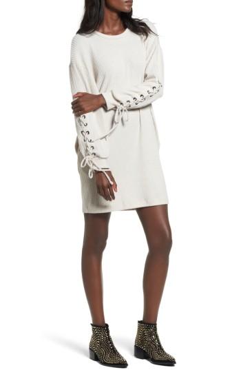 Women's Lush Lace-up Sweater Dress - Beige