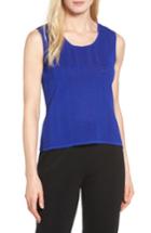 Women's Ming Wang Scoop Neck Ripple Knit Tank - Blue