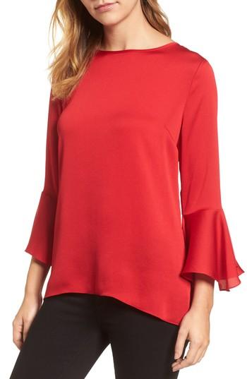Women's Vince Camuto Bell Sleeve High/low Blouse, Size - Red