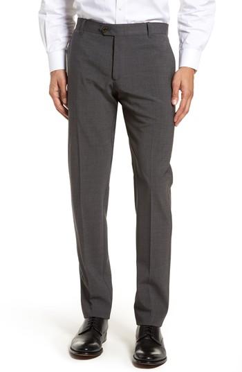 Men's Eleventy Flat Front Stretch Solid Wool Trousers R Eu - Grey