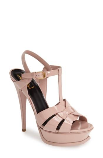 Women's Saint Laurent Tribute T-strap Platform Sandal .5us / 38.5eu - Beige
