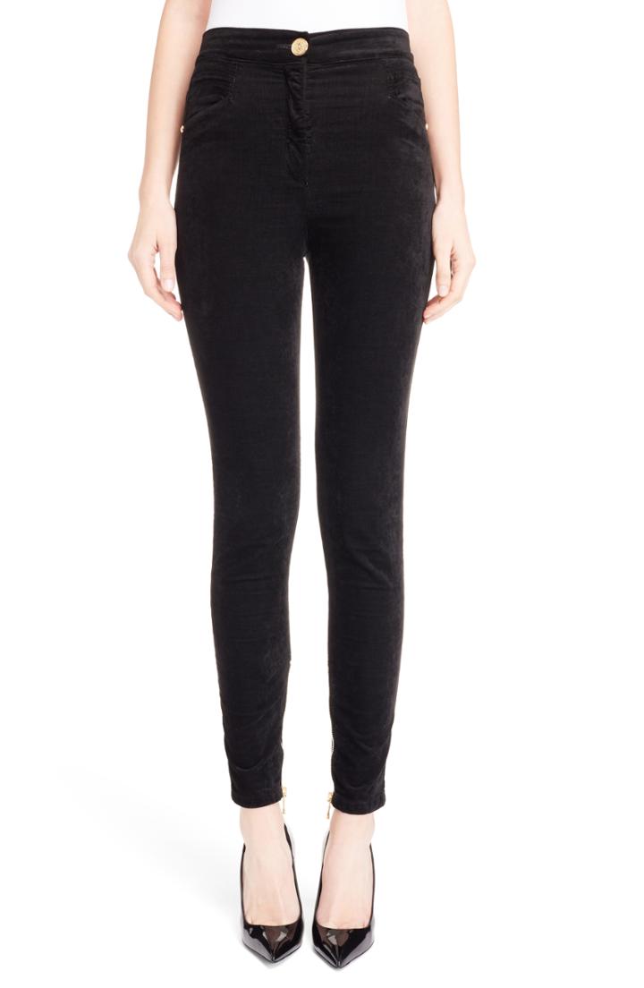 Women's Balmain Skinny Velour Pants Us / 38 Fr - Black