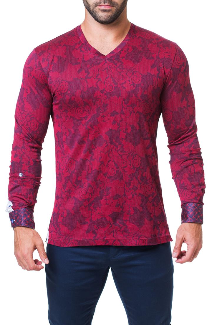Men's Maceoo Trim Fit Jacquard V-neck T-shirt (m) - Red