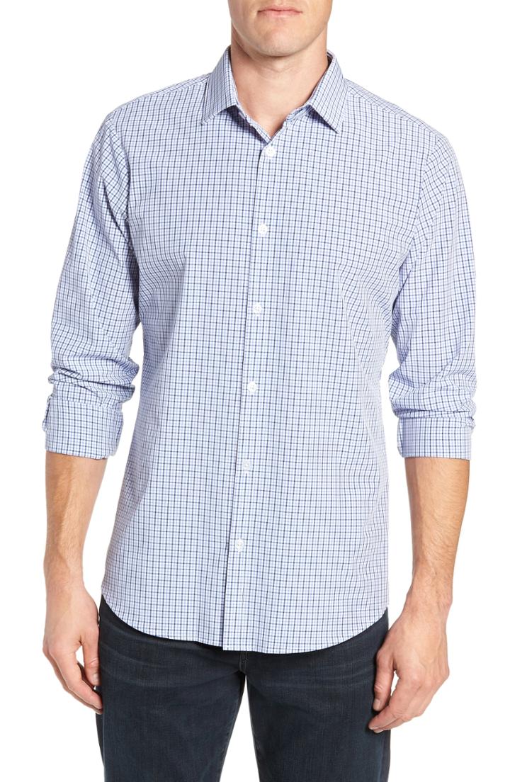 Men's Mizzen+main Estes Check Regular Fit Performance Sport Shirt - Blue
