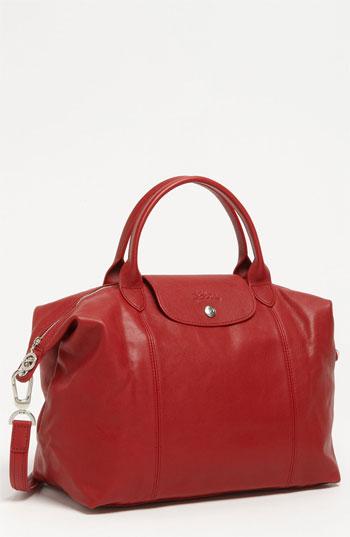 Longchamp 'le Pliage Cuir' Leather Handbag Red