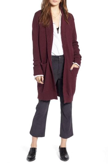 Women's Treasure & Bond Rib Knit Detail Cardigan, Size - Burgundy