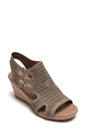 Women's Rockport Cobb Hill Janna Perforated Wedge Sandal M - Beige
