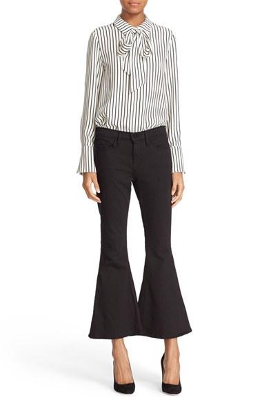 Women's Frame Tie Neck Stripe Silk Blouse