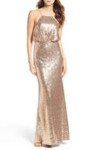 Women's Lulus Strappy Sequin Blouson Gown - Metallic