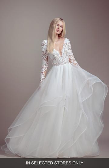 Women's Blush By Hayley Paige Praise Lace & Tulle Wedding Dress, Size In Store Only - Ivory