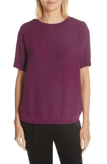 Women's Vince Silk Rib Trim Blouse - Purple