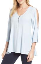 Women's Chaus Cold Shoulder Zip Front Blouse - Blue