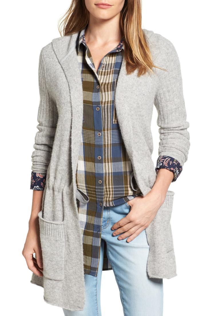 Women's Caslon Hooded Cardigan, Size - Grey