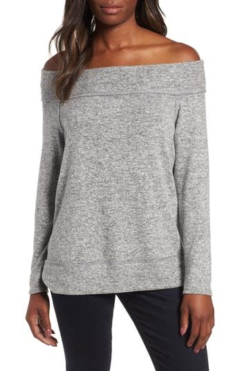 Women's Gibson X Living In Yellow Mary Fleece Off The Shoulder Top, Size - Grey