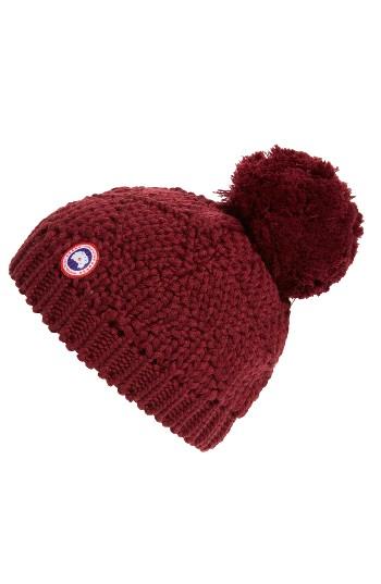 Women's Canada Goose Pom Merino Wool Beanie - Burgundy