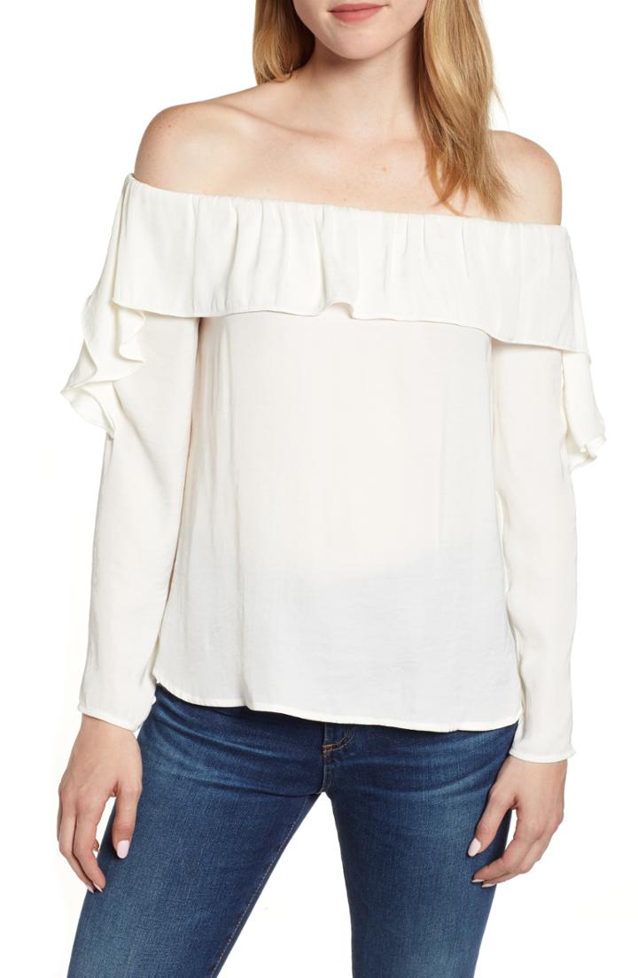 Women's 1.state Ditsy Wrap Ruffle Hem Blouse - Burgundy