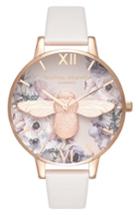 Women's Olivia Burton Watercolor Floral Leather Strap Watch, 38mm