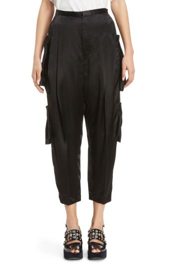 Women's Toga Pleated Satin Crop Pants Us / 36 Fr - Black