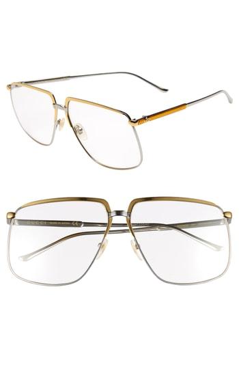 Men's Gucci 63mm Square Aviator Sunglasses - Gold/ Silver/ Clear