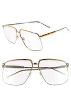 Men's Gucci 63mm Square Aviator Sunglasses - Gold/ Silver/ Clear