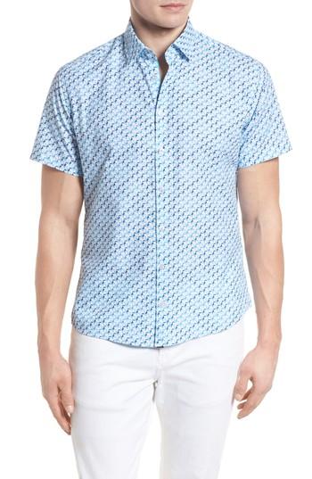 Men's Stone Rose Contemporary Fit Toucan Print Sport Shirt (s) - Blue