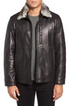 Men's Marc New York Lambskin Leather Jacket With Genuine Rabbit Fur Trim, Size - Black