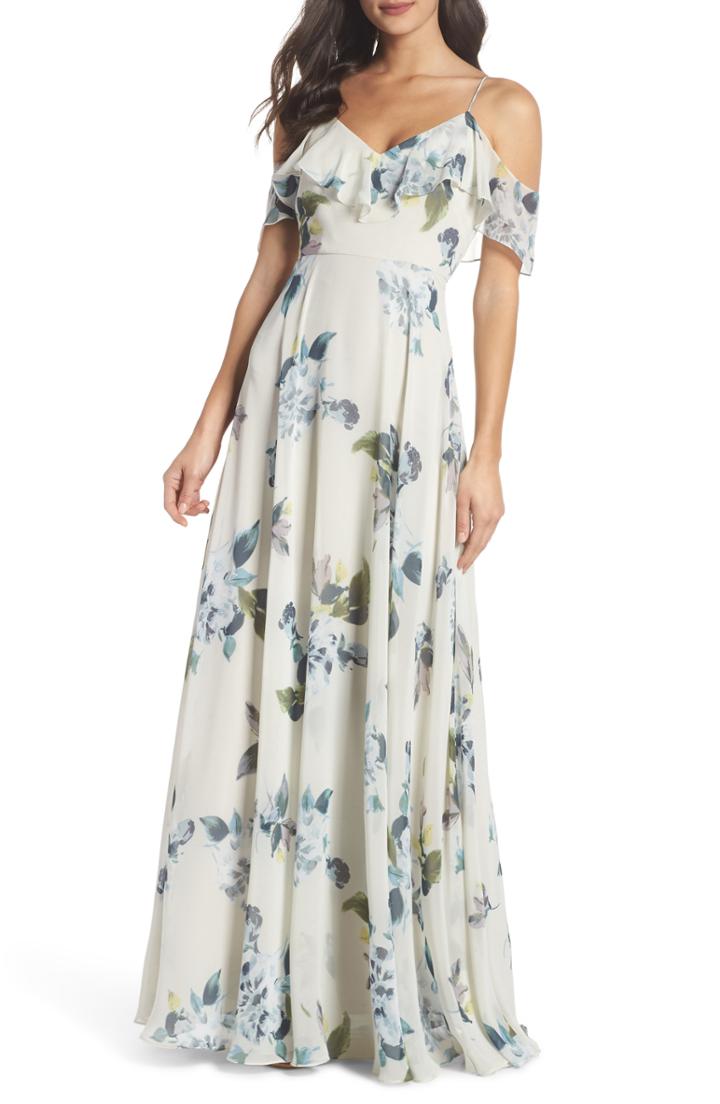 Women's Jenny Yoo Mila Cold Shoulder Gown (similar To 14w) - Blue