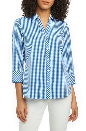 Women's Foxcroft Mary Gingham Wrinkle Free Shirt - Blue