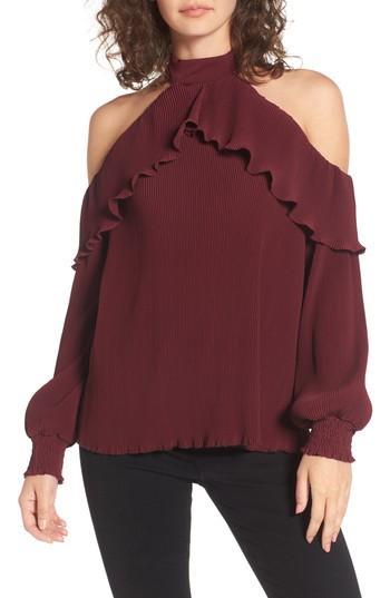 Women's Nbd Brinley Ruffle Cold Shoulder Top - Burgundy