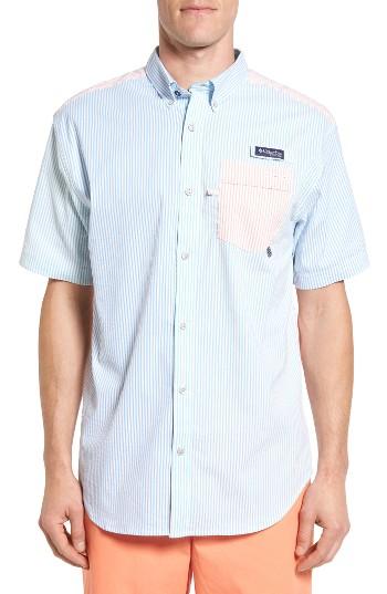 Men's Columbia Pfg Super Harborside Colorblock Woven Shirt - Blue