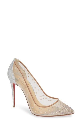 Women's Christian Louboutin Follies Strass Pointy Toe Pump Us / 35eu - Metallic