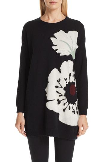 Women's Valentino Cashmere Floral Intarsia Sweater - Black