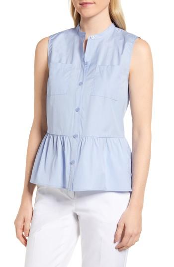 Women's Nordstrom Signature Sleeveless Peplum Cotton Blouse - Blue
