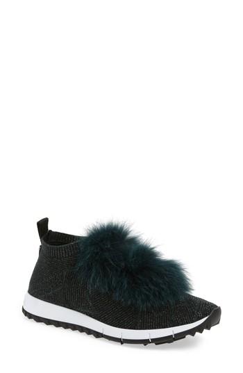 Women's Jimmy Choo Norway Genuine Fox Fur Trim Slip-on Sneaker Us / 39eu - Black