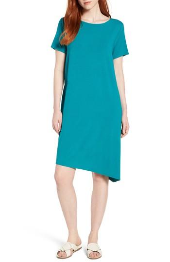Women's Eileen Fisher Asymmetrcial Stretch Jersey Shift Dress, Size - Blue/green