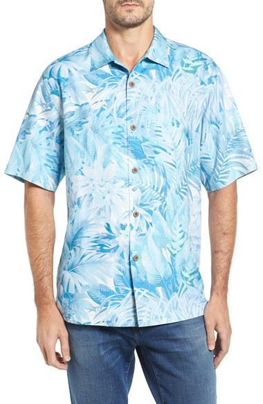 Men's Tommy Bahama Botanico Jungle Short Sleeve Silk Sport Shirt - Blue