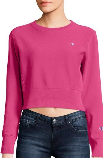 Women's Champion Reverse Weave Crop Sweatshirt - Pink