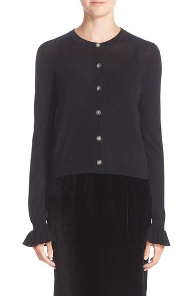 Women's Nordstrom Signature And Caroline Issa Ruffle Sleeve Cashmere Cardigan