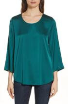Women's Eileen Fisher Bracelet Sleeve Stretch Silk Top, Size - Green