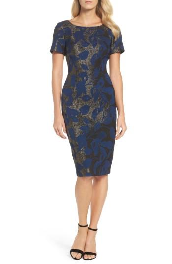 Women's Adrianna Papell Metallic Jacquard Sheath Dress - Blue
