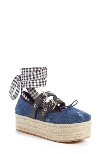 Women's Miu Miu Ankle Wrap Platform Espadrille .5us / 38.5eu - Blue