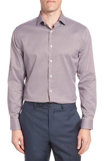Men's Calibrate Trim Fit Non-iron Check Dress Shirt .5 32/33 - Burgundy