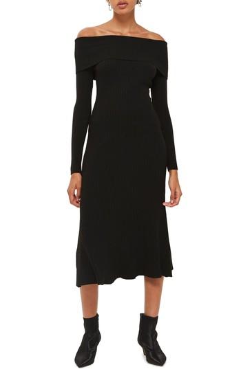 Women's Topshop Wide Rib Off The Shoulder Dress Us (fits Like 0-2) - Black