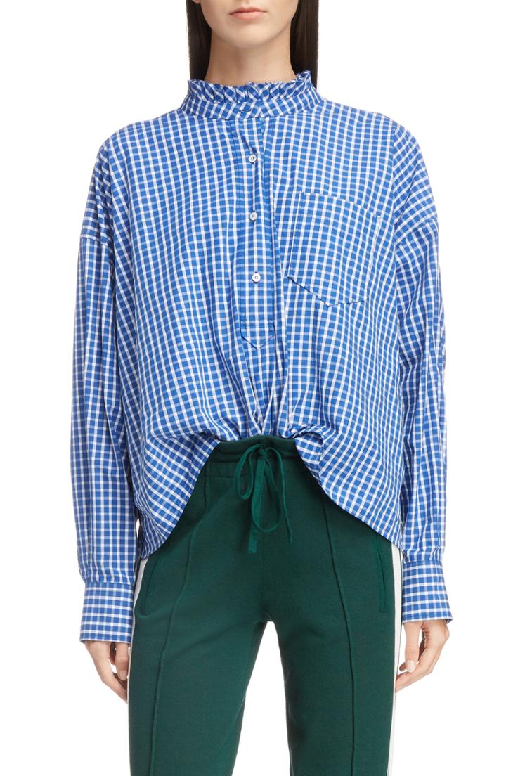 Women's Isabel Marant Etoile Olena Ruffle Neck Shirt Us / 36 Fr - Blue