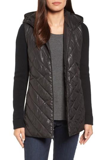 Women's Eileen Fisher Hooded Merino Wool Trim Jacket - Black