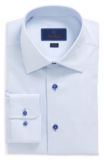 Men's David Donahue Trim Fit Solid Dress Shirt - 34/35 - Blue