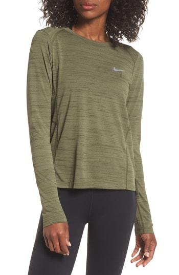 Women's Nike Miler Long Sleeve Slub Tee - Green