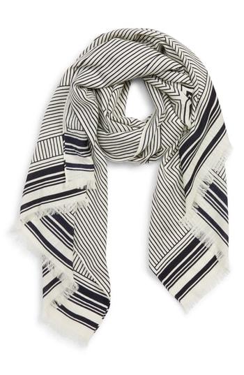 Women's Tory Burch Fine Lines Logo Scarf, Size - Ivory