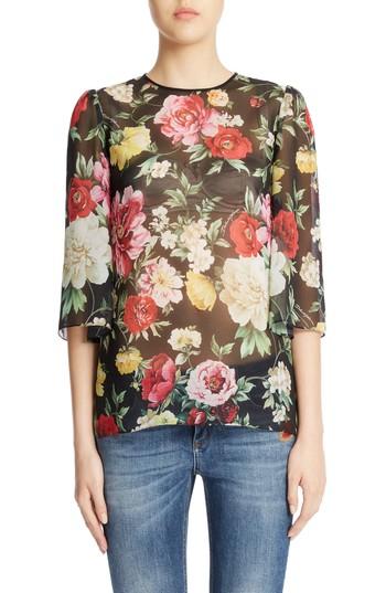Women's Dolce & Gabbana Sheer Floral Print Cady Top Us / 50 It - Black