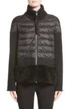 Women's Moncler Genuine Shearling Trim Quilted Cardigan